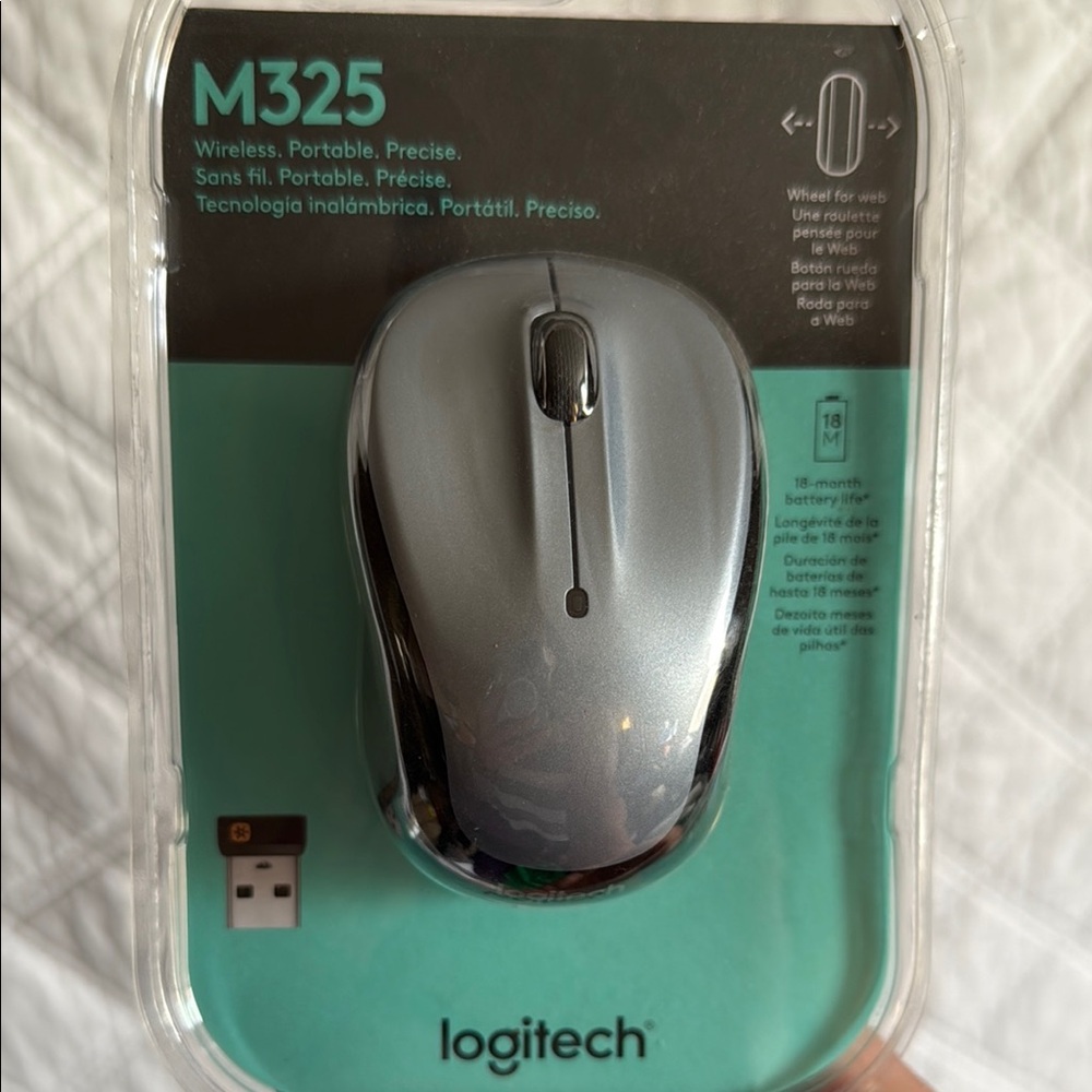 Logitech Silver Wireless Mouse Ergonomic Design